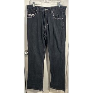 Pepe Jeans UK Relaxed Bootcut Jeans Mens 34x33 Black Purple Stitch Bling 90s
